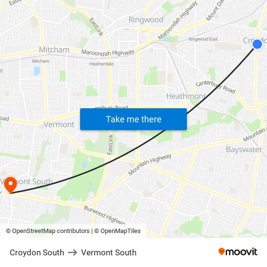 Croydon South to Vermont South map