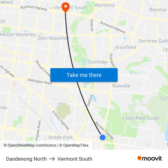 Dandenong North to Vermont South map