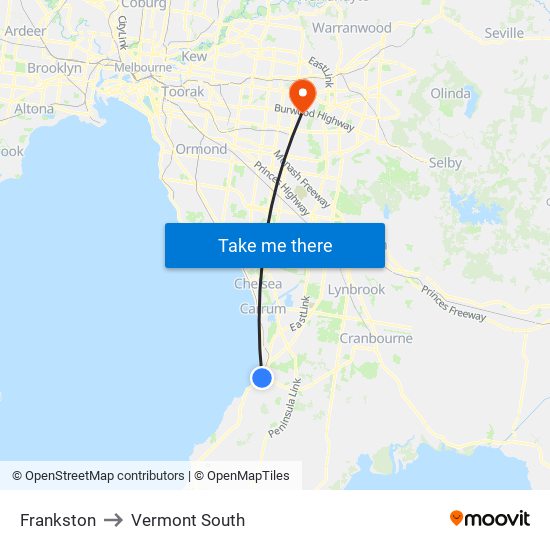 Frankston to Vermont South map