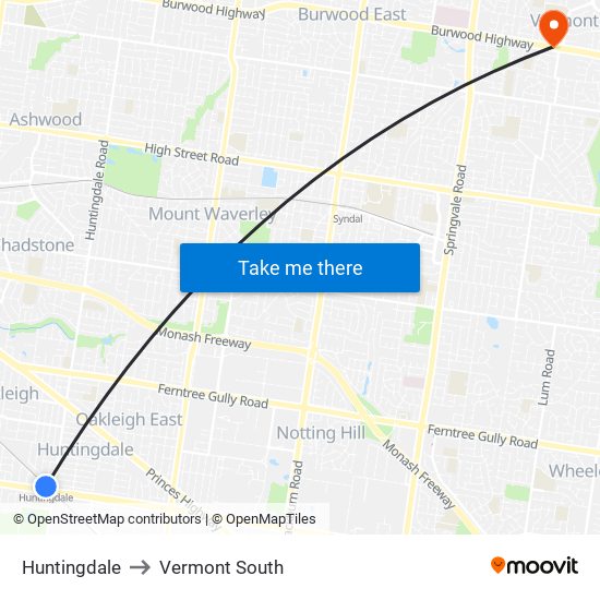 Huntingdale to Vermont South map