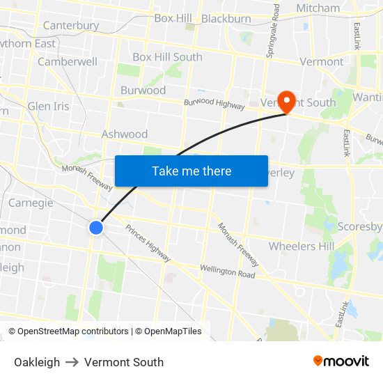 Oakleigh to Vermont South map