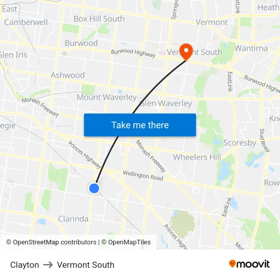 Clayton to Vermont South map