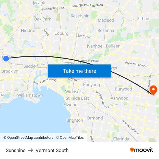 Sunshine to Vermont South map