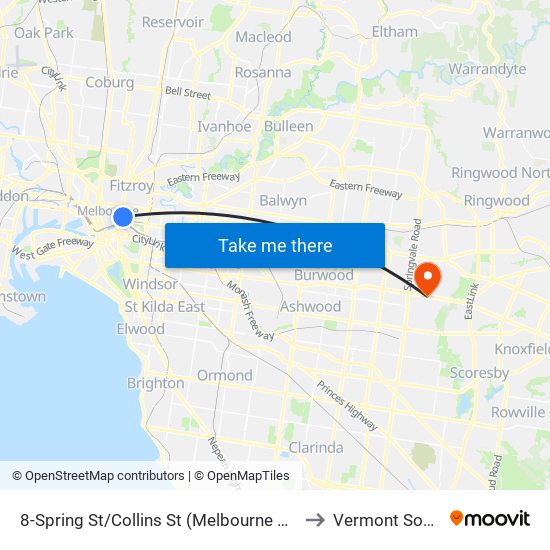 8-Spring St/Collins St (Melbourne City) to Vermont South map
