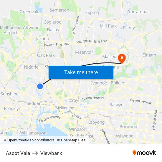 Ascot Vale to Viewbank map