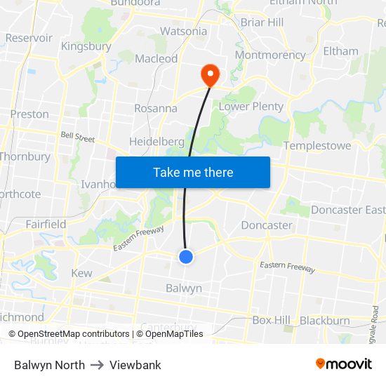 Balwyn North to Viewbank map