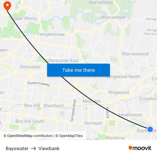 Bayswater to Viewbank map