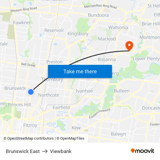 Brunswick East to Viewbank map