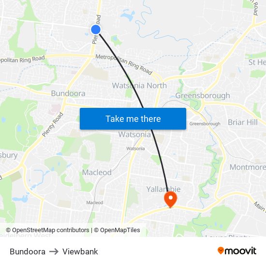 Bundoora to Viewbank map