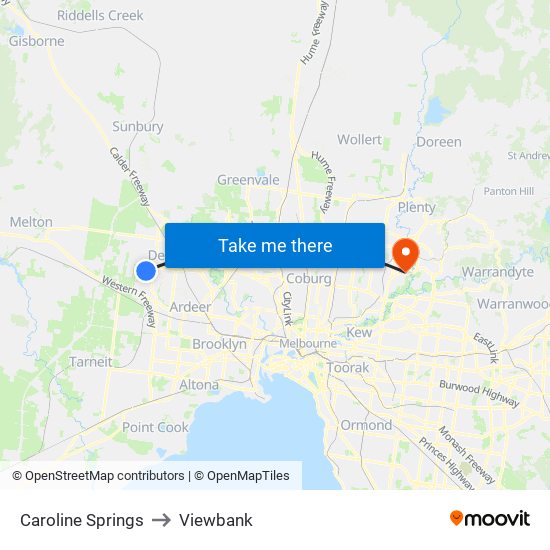 Caroline Springs to Viewbank map