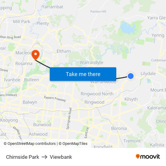 Chirnside Park to Viewbank map