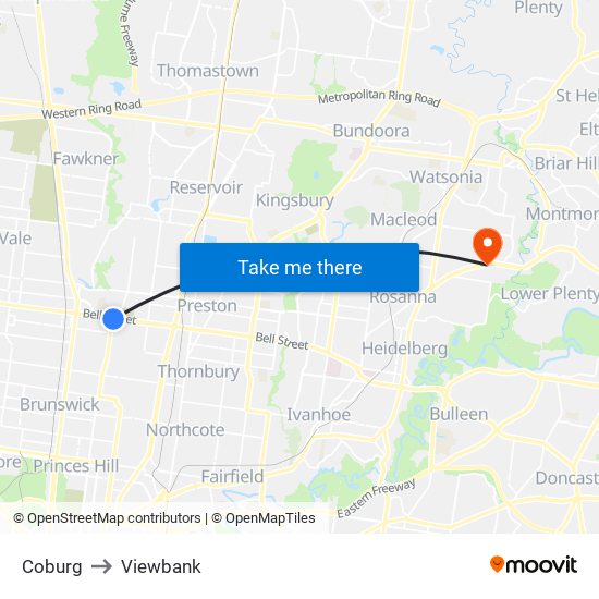 Coburg to Viewbank map