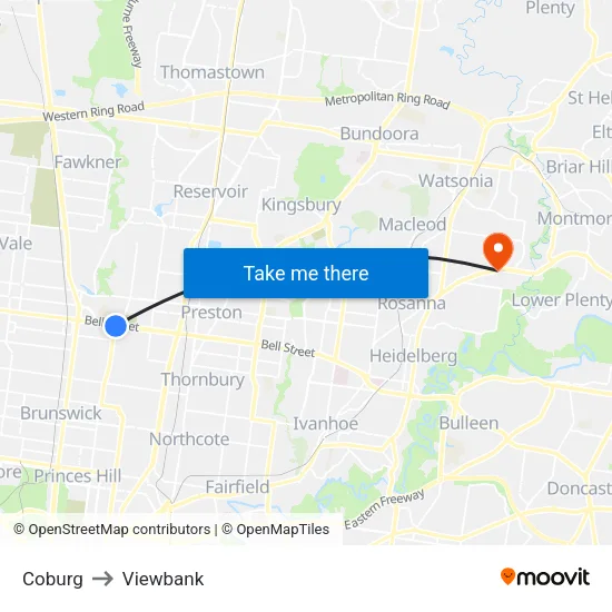 Coburg to Viewbank map