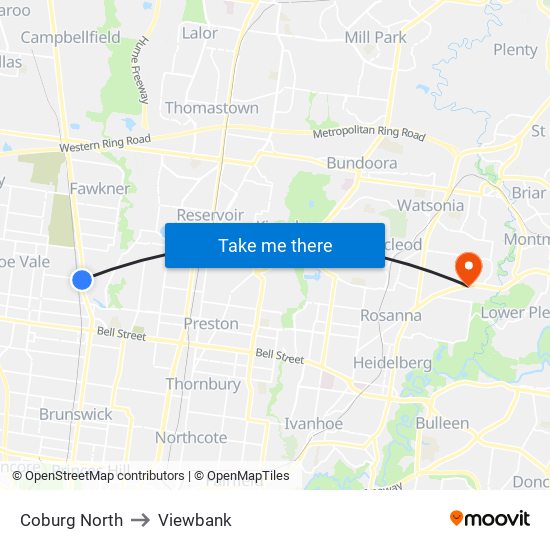 Coburg North to Viewbank map