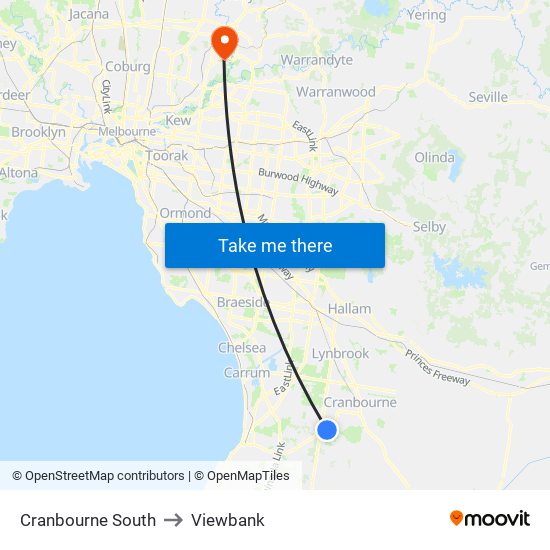 Cranbourne South to Viewbank map