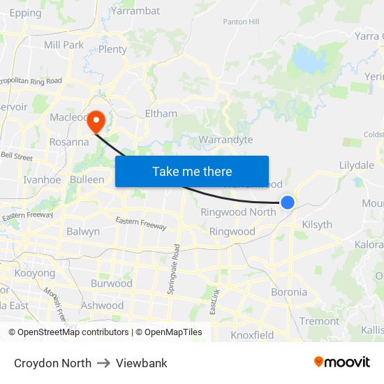 Croydon North to Viewbank map