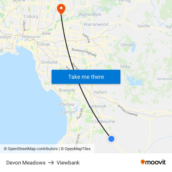 Devon Meadows to Viewbank map