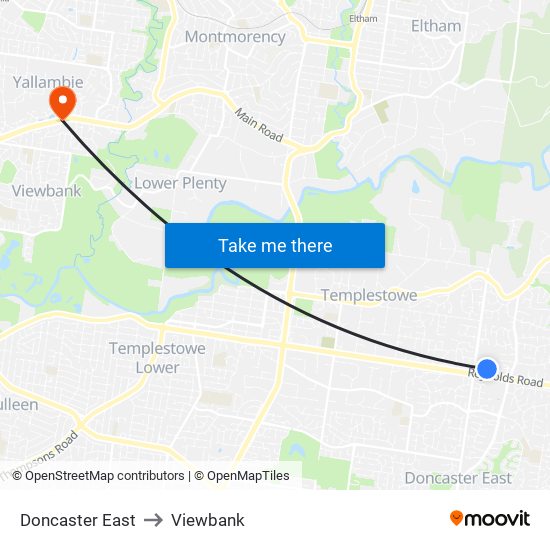 Doncaster East to Viewbank map