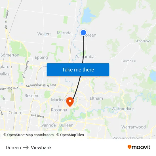 Doreen to Viewbank map