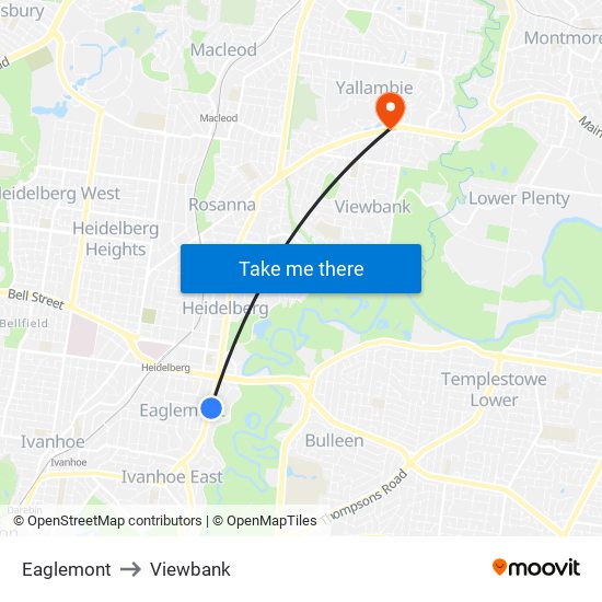 Eaglemont to Viewbank map