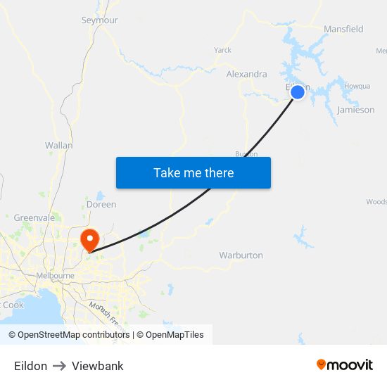 Eildon to Viewbank map
