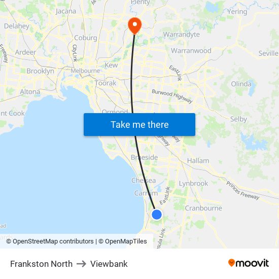 Frankston North to Viewbank map