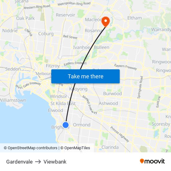 Gardenvale to Viewbank map