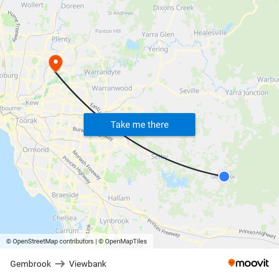 Gembrook to Viewbank map