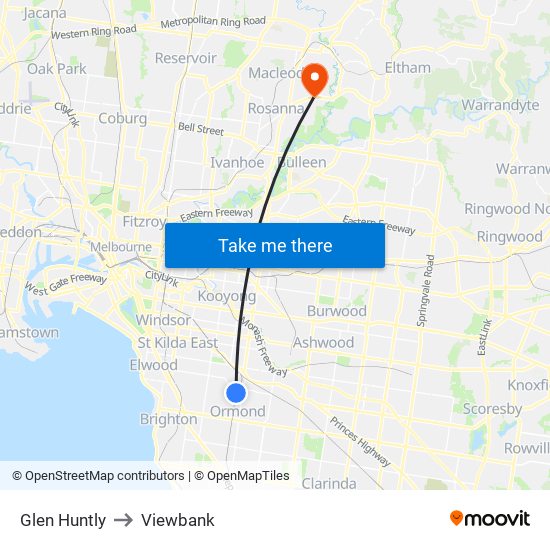 Glen Huntly to Viewbank map