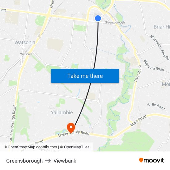 Greensborough to Viewbank map