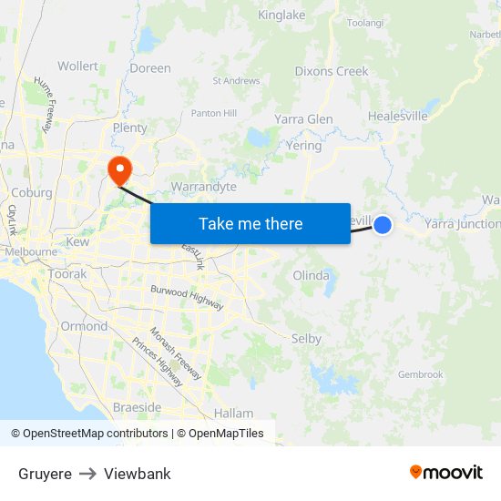 Gruyere to Viewbank map