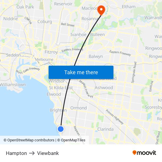 Hampton to Viewbank map