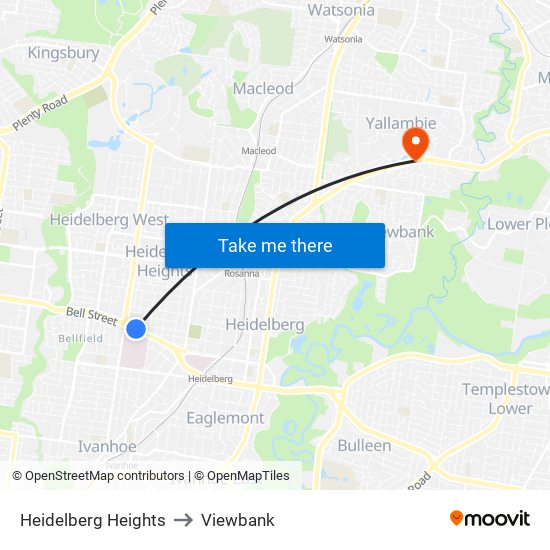 Heidelberg Heights to Viewbank map