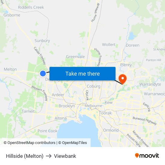 Hillside (Melton) to Viewbank map
