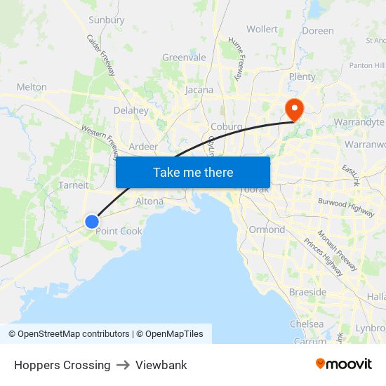 Hoppers Crossing to Viewbank map
