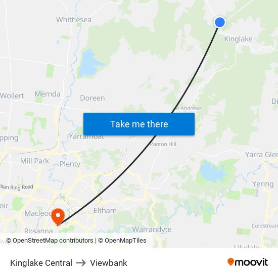 Kinglake Central to Viewbank map