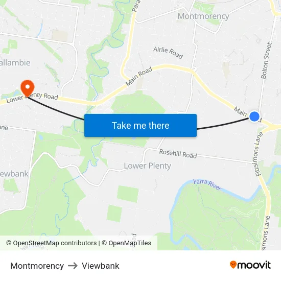 Montmorency to Viewbank map