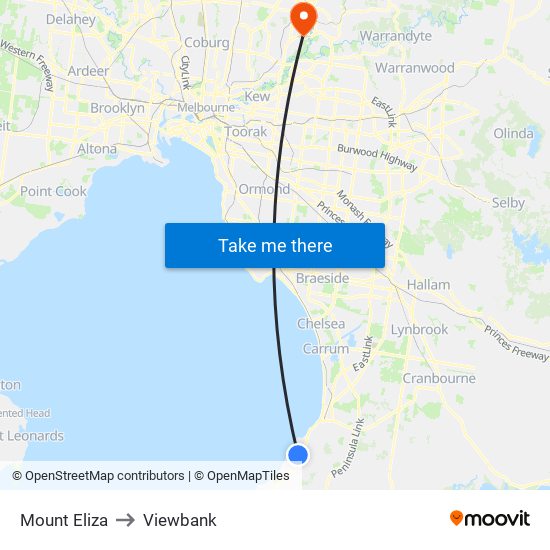 Mount Eliza to Viewbank map