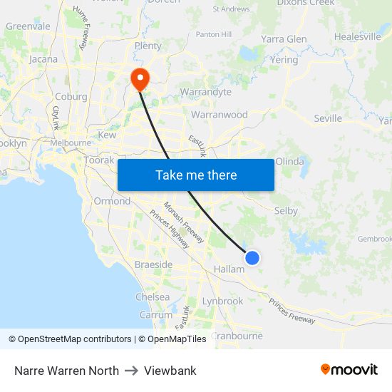 Narre Warren North to Viewbank map