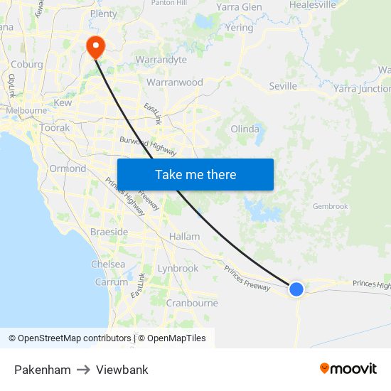 Pakenham to Viewbank map