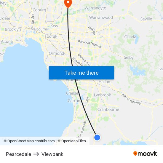 Pearcedale to Viewbank map