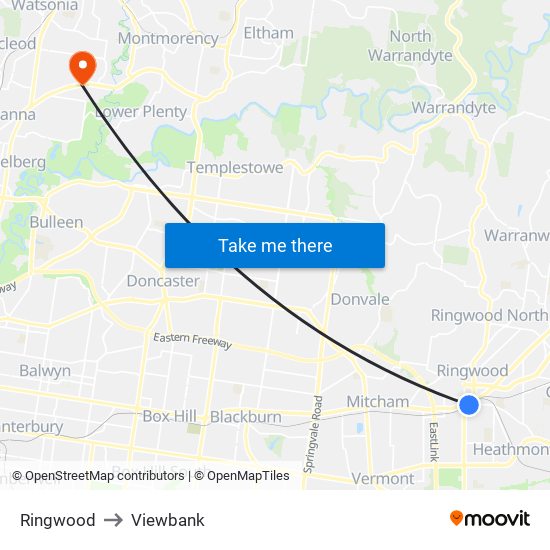 Ringwood to Viewbank map