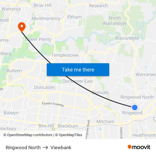 Ringwood North to Viewbank map