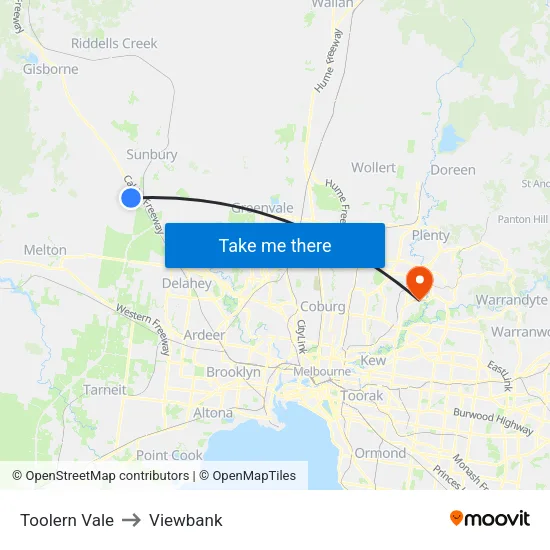Toolern Vale to Viewbank map