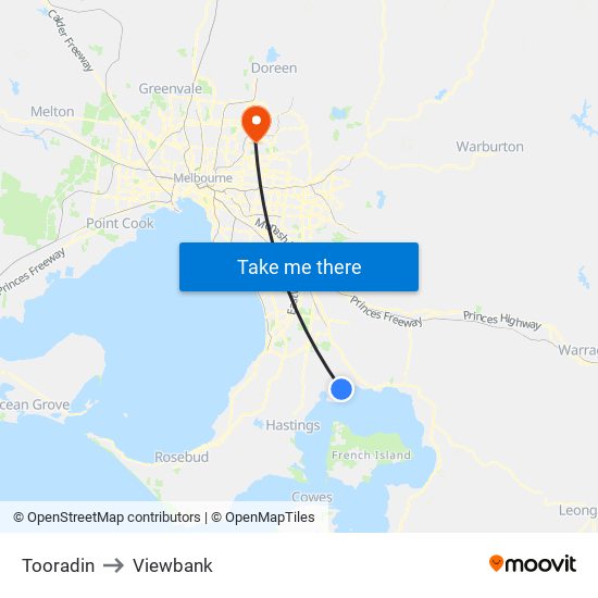 Tooradin to Viewbank map