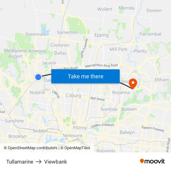 Tullamarine to Viewbank map