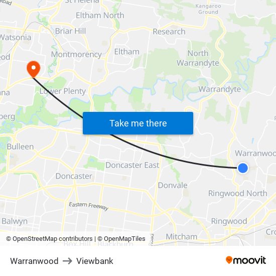 Warranwood to Viewbank map