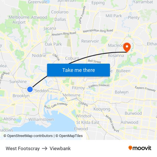 West Footscray to Viewbank map