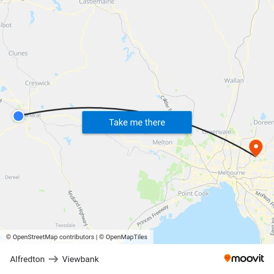 Alfredton to Viewbank map