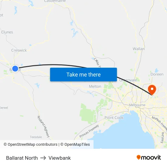 Ballarat North to Viewbank map